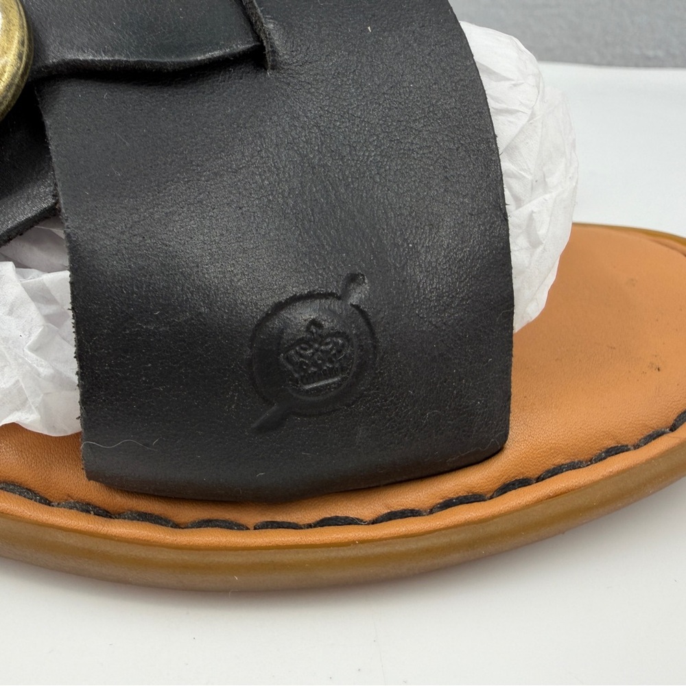 Born Rio Open Toe Slide Sandals Womens 8M Crisscross Strap Buckle Black Leather - Picture 7 of 15